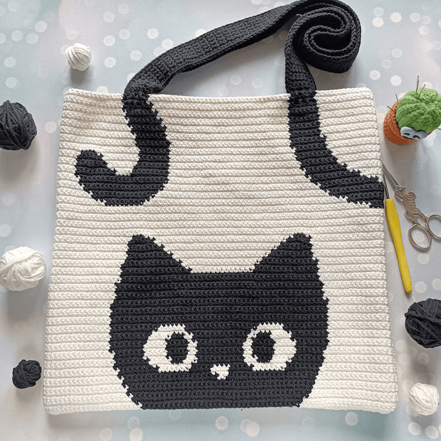 Black Cat Tote bag crochet Pattern