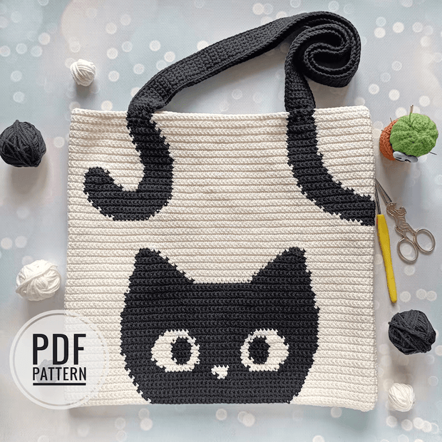 Black Cat Tote bag crochet Pattern